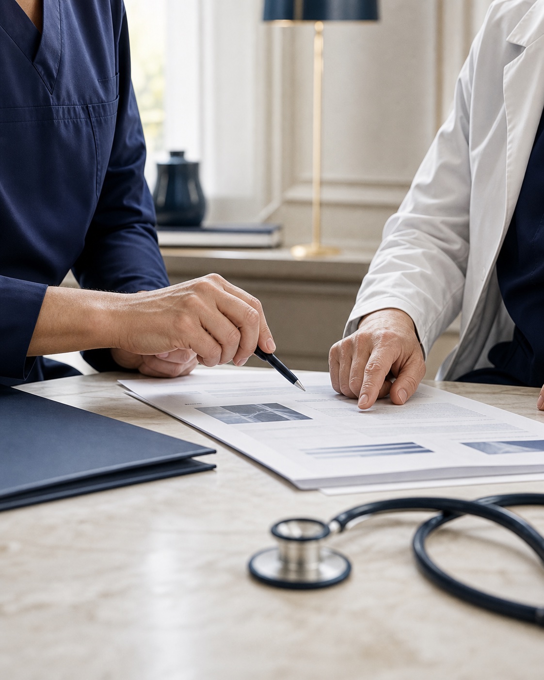 Deux médecins étudiant ensemble un dossier médical